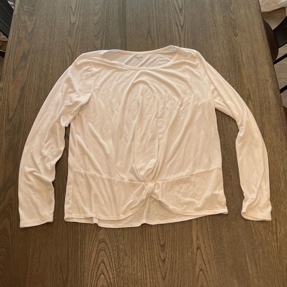 Zelos White Long Sleeve Wide Neck Twist Front Workout Top Size L